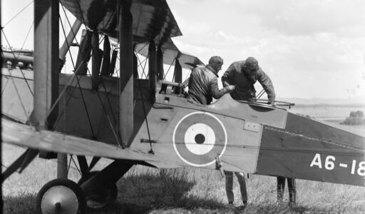1925 RAAF DH9 with pilot and observer at Canberra Aerodrome in Dickson